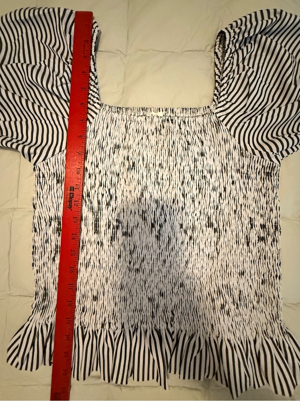 JODIFL Black and White Striped Puff Sleeve Smocked Blouse - Size S - Picture 11 of 11
